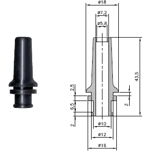 Cable grommet, cable Ø 5.8 to 7.2 mm, L 43.5 mm, TPE, black, 01460130010 - 1