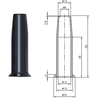 Cable grommet, cable Ø 8 to 12 mm, L 58 mm, TPE, black, 01460140010 - 1