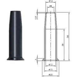 Cable grommet, cable Ø 8 to 12 mm, L 58 mm, TPE, black, 01460140010