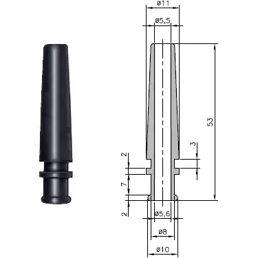 Cable grommet, cable Ø 5.5 to 5.6 mm, L 53 mm, TPE, black, 01460170010 - 1