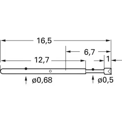 Standard spring contact with probe, round head, Ø 0.85 mm, travel 2.8 mm, pitch 1.27 mm, L 16.5 mm, 1007-D-0,7N-AU-0.85 C