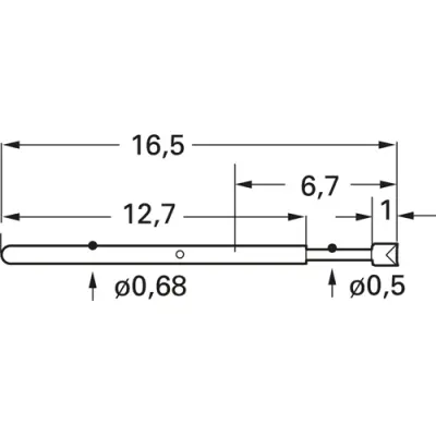 Standard spring contact with probe, round head, Ø 0.85 mm, travel  2.8 mm, pitch 1.27 mm, L 16.5 mm, 1007-D-0,7N-AU-0.85 C - 1