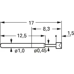 Standard spring contact with probe, waffle, Ø 1.5 mm, travel 3 mm, pitch 1.91 mm, L 17 mm, 1010-A-0.8NE-AU-1.5