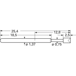Standard spring contact with probe, triangular, Ø 1.8 mm, travel 4.4 mm, pitch 2.54 mm, L 25.4 mm, 1015-H-1.5N-NI-1.8