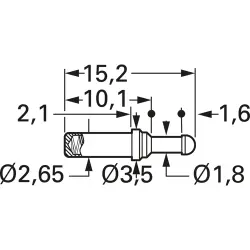 Battery charging and interface contact with probe, round head, Ø 2.3 mm, travel 3.5 mm, pitch 4 mm, L 22.5 mm, 5110/S-D-1.5NE-AU-2.3 C