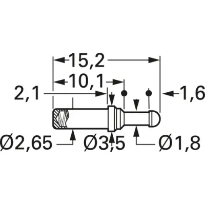 Battery charging and interface contact with probe, round head, Ø 2.3 mm, travel  3.5 mm, pitch 4 mm, L 22.5 mm, 5110/S-D-1.5NE-AU-2.3 C - 1