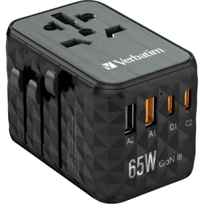 Universal Travel-Charger, UTA-05, GaN III, 65WPower Plug (EU/UK/USA) 100-250V, 2x USB-A,2x USB-C - 1