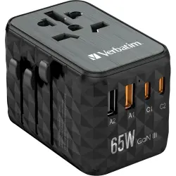 Universal Travel-Charger, UTA-05, GaN III, 65WPower Plug (EU/UK/USA) 100-250V, 2x USB-A,2x USB-C