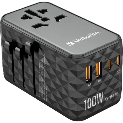 Universal Travel-Charger, UTA-06, GaN III, 100WPower Plug (EU/UK/USA) 100-250V, 2x USB-A,2x USB-C - 1