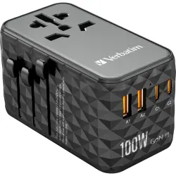 Universal Travel-Charger, UTA-06, GaN III, 100WPower Plug (EU/UK/USA) 100-250V, 2x USB-A,2x USB-C