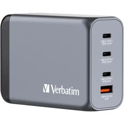 Universal-Charger, GaN, GNC-240, 240W, grey(EU/UK/USA), 1x USB-A QC, 3x USB-C PD - 1