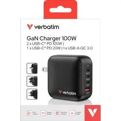 Charger, Mini GaN, 100W, black1x USB-A QC, 3x USB-C PD