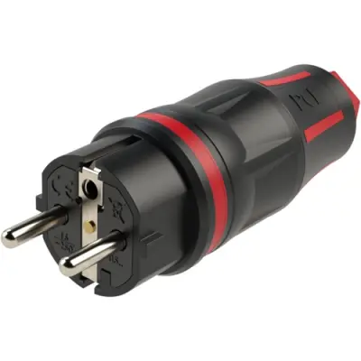 3 pole german schuko-style plug, 16 A/250 V, IP54, PA6 2K rubberised - 1