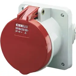 CEE surface-mounted socket, 5 pole, 16 A/400 V, gray/red, 6 h, IP44, 3385