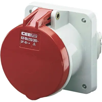 CEE surface-mounted socket, 5 pole, 16 A/400 V, gray/red, 6 h, IP44, 3385 - 1