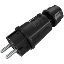 Heavy-duty Schuko-style plug, 2 poles + PE, black,230V, 16A, VDE, IP54