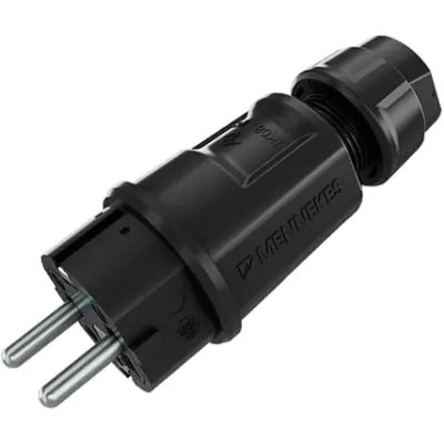 Heavy-duty Schuko-style plug, 2 poles + PE, black,230V, 16A, VDE, IP54 - 1