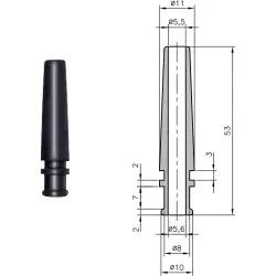 Cable grommet, cable Ø 5.5 to 5.6 mm, L 53 mm, PVC, black, 01340005010