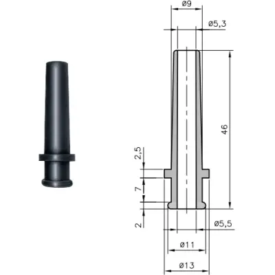 Cable grommet, cable Ø 5.3 to 5.5 mm, L 46 mm, PVC, black, 01340006010 - 1