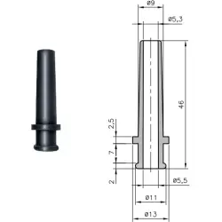 Cable grommet, cable Ø 5.3 to 5.5 mm, L 46 mm, PVC, black, 01340006010