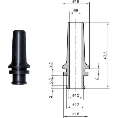 Cable grommet, cable Ø 8 mm, L 43.5 mm, PVC, black, 01340010010 - 1