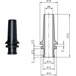 Cable grommet, cable Ø 8 mm, L 43.5 mm, PVC, black, 01340010010