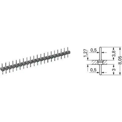 IC plug-in adapter strip, 32 pole, pitch 2.54 mm, CuZn alloy, tin plated, MKLP 41 Z 32 - 1