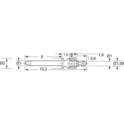 Plug pin 1 mm for PCBs, 13.2 mm long, gold-plated
