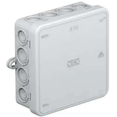 Branching box, 90 x 90 x 35 mm, no. of entries: 8, 2.5 mm², gray, IP55, 2000378 - 1