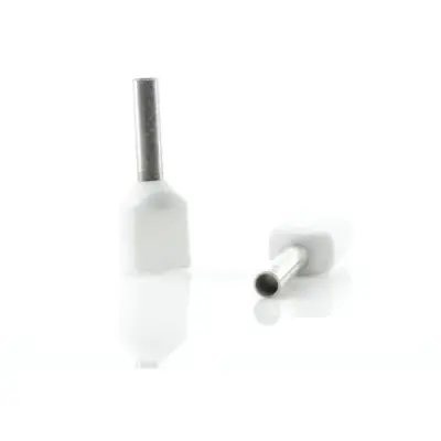 Insulated twin wire end ferrule, 0.5 mm², 15 mm/8 mm long, DIN 46228-4, white, BYB-4-18H0085 - 1