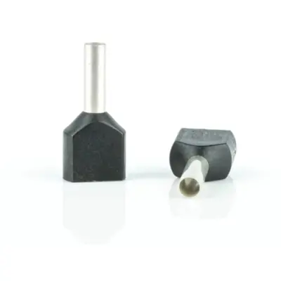 Insulated twin wire end ferrule, 1.5 mm², 16 mm/8 mm long, DIN 46228-4, black, BYB-4-18H0093 - 1