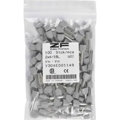 Insulated twin wire end ferrule, 2.5 mm², 19 mm/10 mm long, DIN 46228-4, blue, V30AE000611 - 1