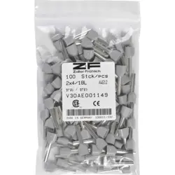 Insulated twin wire end ferrule, 2.5 mm², 19 mm/10 mm long, DIN 46228-4, blue, V30AE000611
