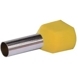 Insulated twin wire end ferrule, 6.0 mm², 14 mm long, yellow, 22C439, package with 100 pieces