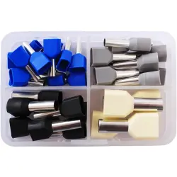 Double wire end ferrules assortment, isolated, 36 pieces, 2010C395