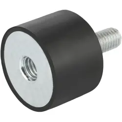 Rubber/metal bumpers with outer/inner threads, straight, D 15, H 15 mm, G M4, L 10, T 4.0 mm, K0568.01501555