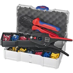 Cable connector assortment, flat receptacles/cable lugs/butt connectors/1x crimping pliers/1x wire strippers, 300 pieces, 97 90 22