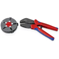 Crimping pliers for MC4, MC4-Evo 2, PV cable, uninsulated cable connectors, wire end ferrules, with detachable magazine, 0.25-6.0 mm², AWG 24-10, Knipex 97 33 03