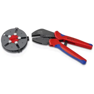 Crimping pliers for MC4, MC4-Evo 2, PV cable, uninsulated cable connectors, wire end ferrules, with detachable magazine, 0.25-6.0 mm², AWG 24-10, Knipex 97 33 03 - 1