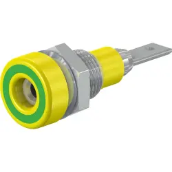 2 mm socket, flat plug connection, mounting Ø 6.4 mm, yellow/green, 23.0030-20