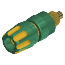 Pole terminal, 4 mm, yellow/green, 30 VAC/60 VDC, 35 A, M4 threaded bolt, gold-plated, 930103788