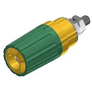 Pole terminal, 4 mm, yellow/green, 30 VAC/60 VDC, 35 A, M4 threaded bolt, nickel-plated, 930757188 - 1