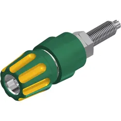 Pole terminal, 4 mm, yellow/green, 30 VAC/60 VDC, 63 A, solder connection/M6 threaded bolt, nickel-plated, 930144188