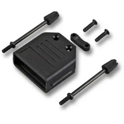 D-Sub connector housing, size: 2 (DA), straight 180°, cable Ø 12.5 mm, plastic, black, 29477.1 - 1