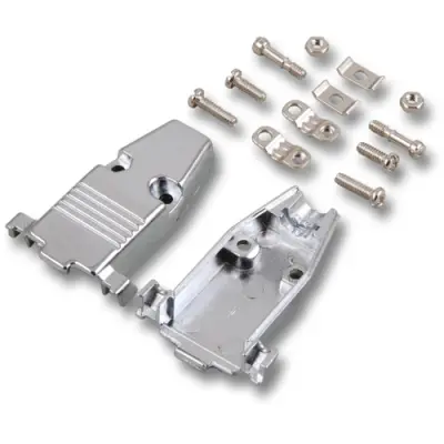 D-Sub connector housing, size: 3 (DB), straight 180°, cable Ø 10 mm, zinc die casting, silver, 29432.1 - 1