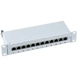 Patch panel, 12 x RJ45, horizontal, 1 row, (W x H x D) 254.6 x 44 x 108 mm, gray, 37736.12