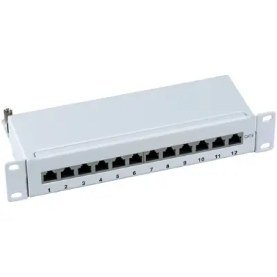Patch panel, 12 x RJ45, horizontal, 1 row, (W x H x D) 254.6 x 44 x 108 mm, gray, 37736.12 - 1