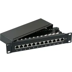 Patch panel, 12 x RJ45, horizontal, 1 row, (W x H x D) 254.6 x 44 x 108 mm, gray, 37737.12