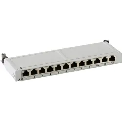 Patch panel, 12 x RJ45, horizontal, 1 row, (W x H x D) 254.6 x 22 x 108 mm, gray, 37738.12