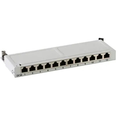 Patch panel, 12 x RJ45, horizontal, 1 row, (W x H x D) 254.6 x 22 x 108 mm, gray, 37738.12 - 1